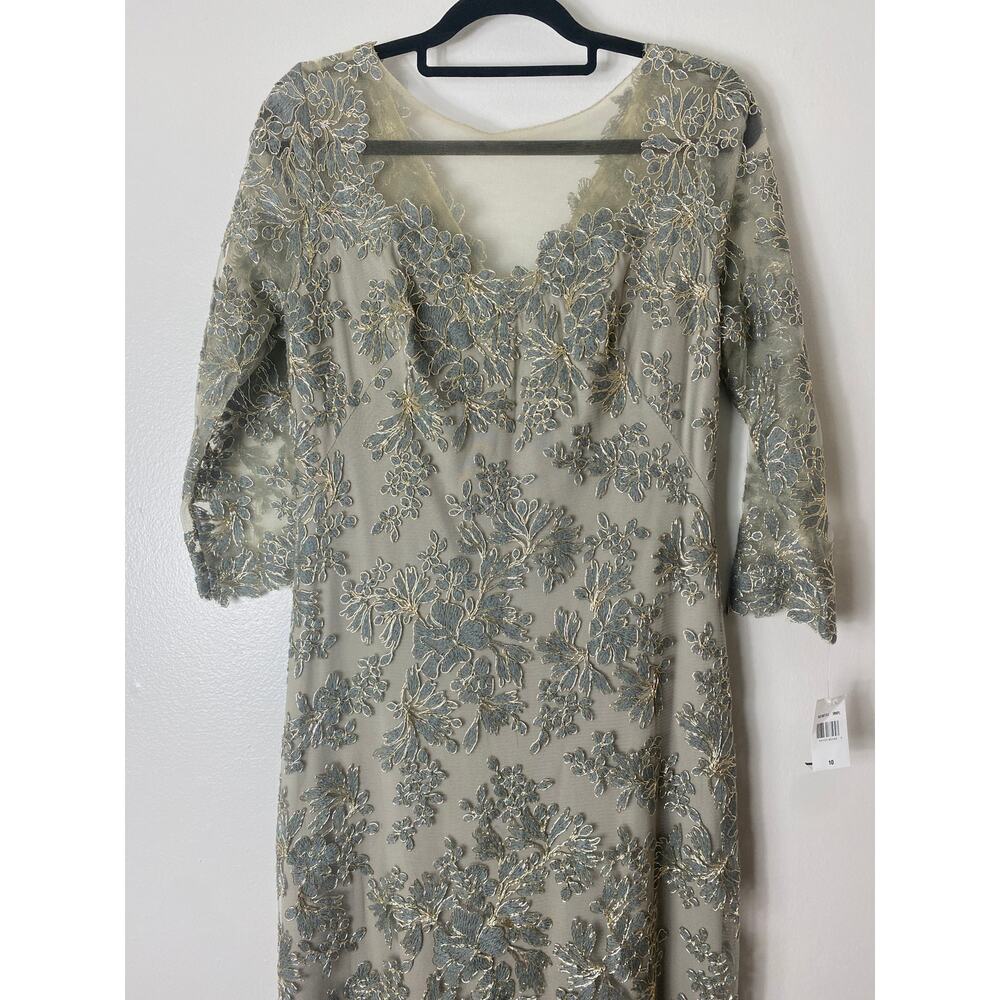 Tadashi Shoji Dress Nude Gray Gold Embroidered Floral Mother of Bride Long Maxi - Picture 8 of 15